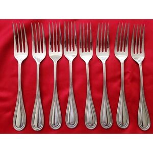 8 Gourmet Settings BISTRO Dinner Forks 18/10 Stainless Steel Glossy GS Silver